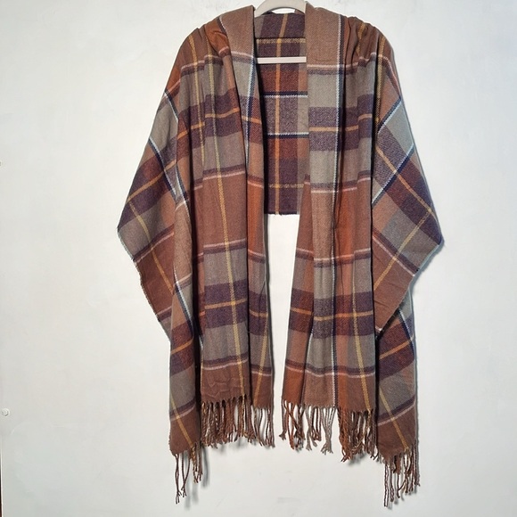 TOPSHOP Brown/Tan/Olive Fringe Cottage/Cabin/Urban-Chic Oversized Scarf/Shawl - Picture 1 of 12